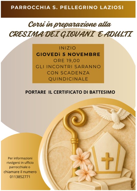 Corsi preparazione Cresima Giovani - Adulti